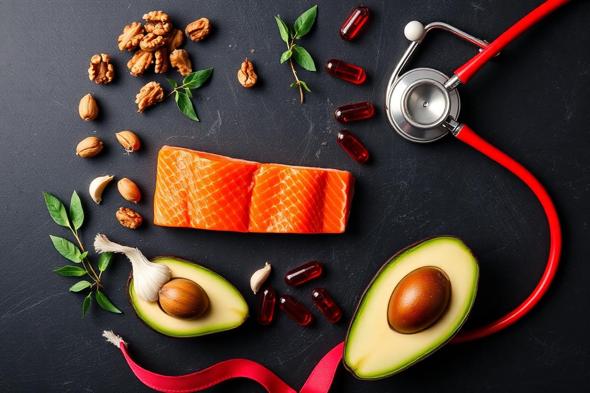 Ingredientes saludables y un estetoscopio